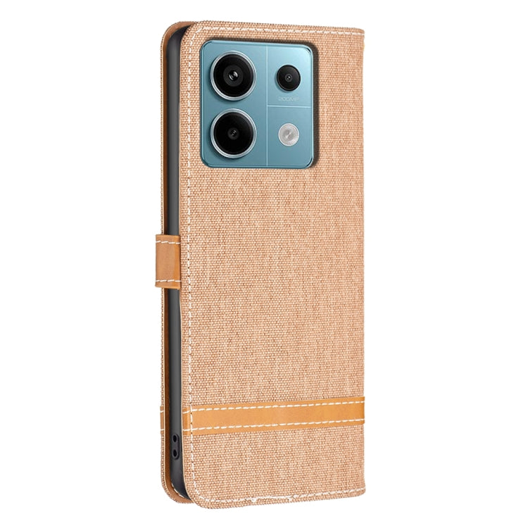 For Xiaomi Redmi Note 13 Pro 4G Global Color Block Denim Texture Leather Phone Case(Brown) - Xiaomi Cases by buy2fix | Online Shopping UK | buy2fix