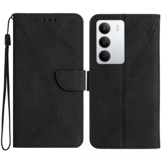 For Realme C71 4G Stitching Embossed Leather Phone Case(Black)