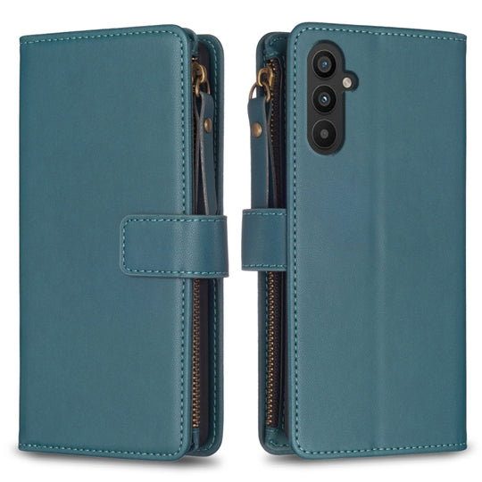 For Samsung Galaxy A24 4G 9 Card Slots Zipper Wallet Leather Flip Phone Case(Green)