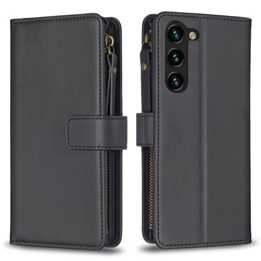 For Samsung Galaxy S23+ 5G 9 Card Slots Zipper Wallet Leather Flip Phone Case(Black)