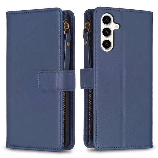 For Samsung Galaxy S23 FE 5G 9 Card Slots Zipper Wallet Leather Flip Phone Case(Blue)