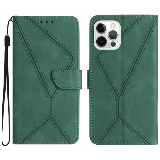 For iPhone 15 Pro Stitching Embossed Leather Phone Case(Green)