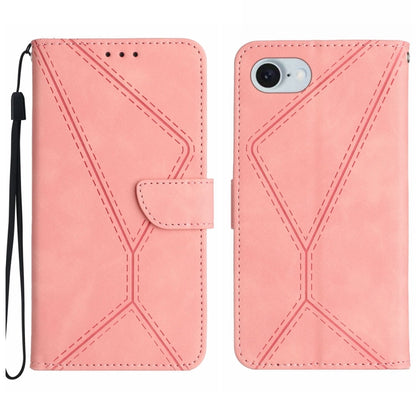 For iPhone 16e Stitching Embossed Leather Phone Case(Pink) by buy2fix