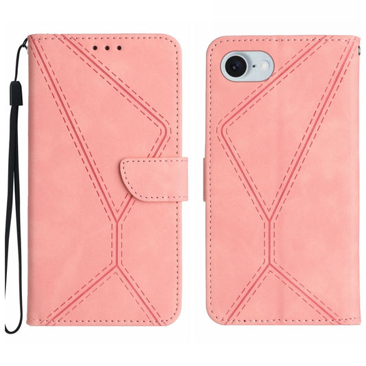 For iPhone 16e Stitching Embossed Leather Phone Case(Pink) by buy2fix