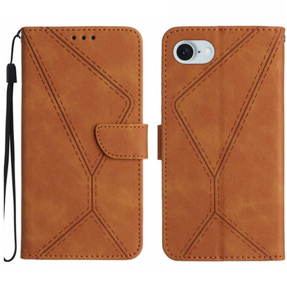 For iPhone 16e Stitching Embossed Leather Phone Case(Brown) by buy2fix