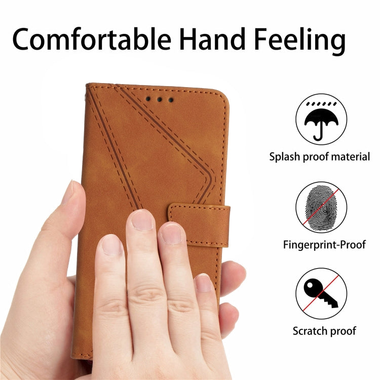 For iPhone 16e Stitching Embossed Leather Phone Case(Brown) by buy2fix