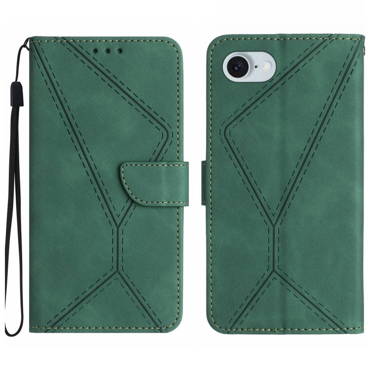 For iPhone 16e Stitching Embossed Leather Phone Case(Green) by buy2fix