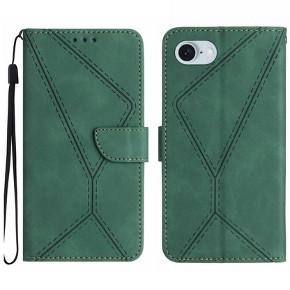 For iPhone 16e Stitching Embossed Leather Phone Case(Green) by buy2fix