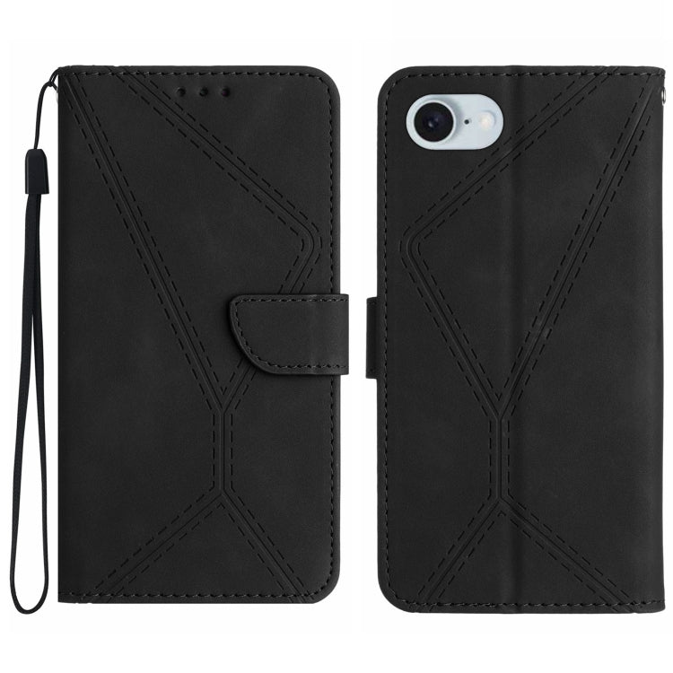 For iPhone 16e Stitching Embossed Leather Phone Case(Black) by buy2fix