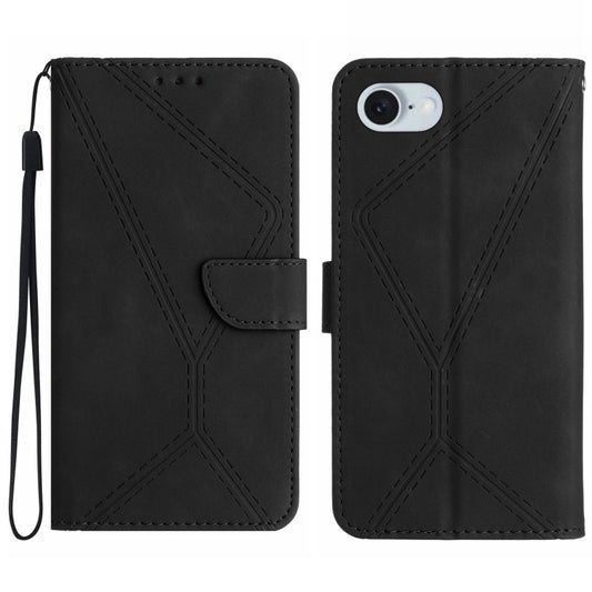 For iPhone 16e Stitching Embossed Leather Phone Case(Black) by buy2fix
