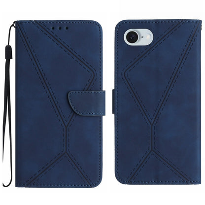 For iPhone 16e Stitching Embossed Leather Phone Case(Blue) by buy2fix