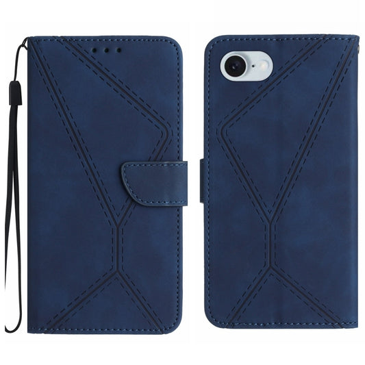 For iPhone 16e Stitching Embossed Leather Phone Case(Blue) by buy2fix