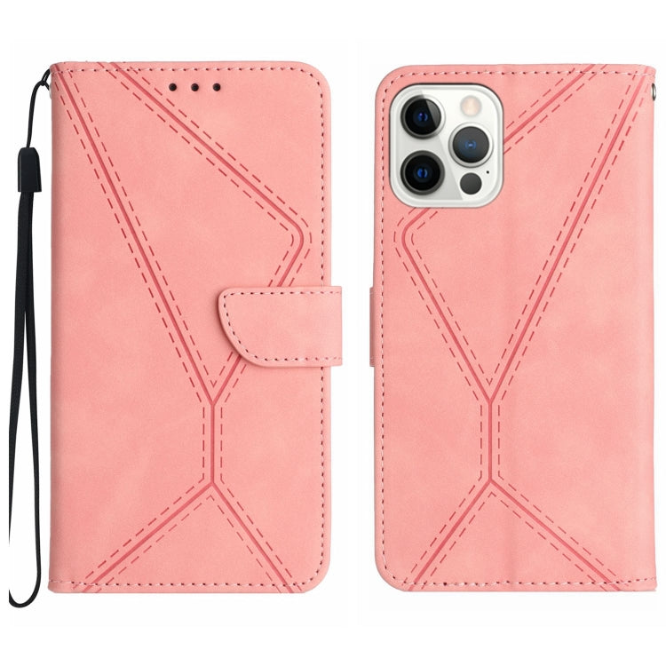 For iPhone 16 Pro Max Stitching Embossed Leather Phone Case(Pink) by buy2fix
