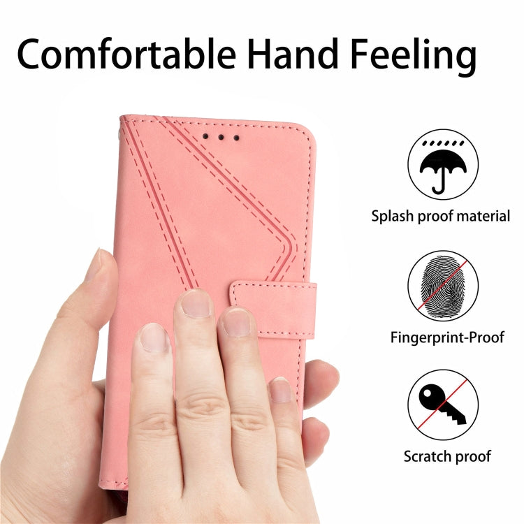 For iPhone 16 Pro Max Stitching Embossed Leather Phone Case(Pink) by buy2fix