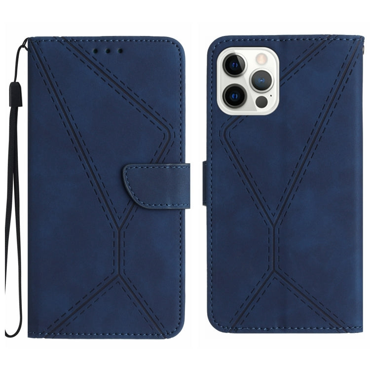 For iPhone 16 Pro Max Stitching Embossed Leather Phone Case(Blue) by buy2fix