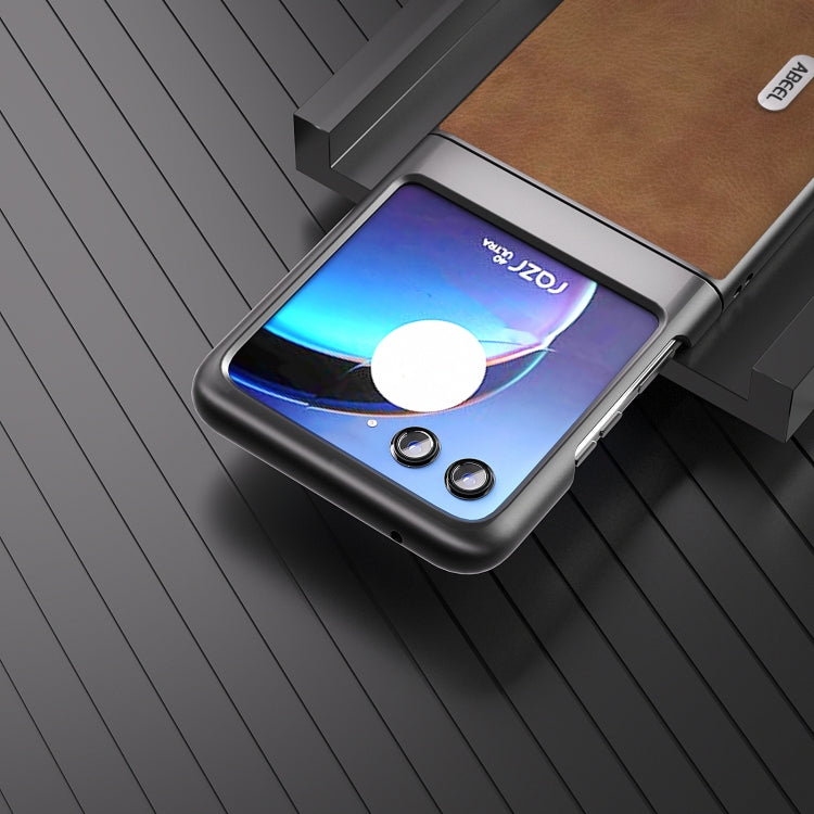 For Motorola Razr 40 Ultra ABEEL Retro Litchi Texture PU Phone Case(Brown) by buy2fix