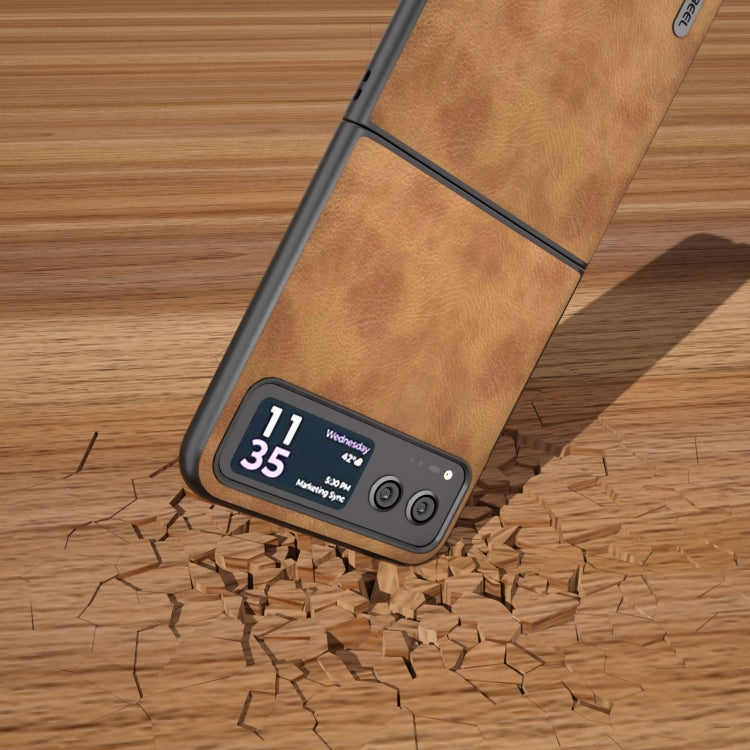 For Motorola Razr 40 ABEEL Retro Litchi Texture PU Phone Case(Brown) - Motorola Cases by buy2fix | Online Shopping UK | buy2fix