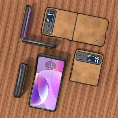 For Motorola Razr 40 ABEEL Retro Litchi Texture PU Phone Case(Brown) - Motorola Cases by buy2fix | Online Shopping UK | buy2fix