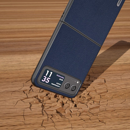 For Motorola Razr 40 ABEEL Genuine Leather Luolai Series Phone Case(Dark Blue) by buy2fix