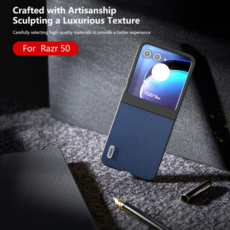 For Motorola Razr 50 ABEEL Genuine Leather Luolai Series Phone Case(Dark Blue) by buy2fix