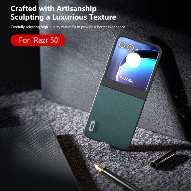 For Motorola Razr 50 ABEEL Genuine Leather Luolai Series Phone Case(Dark Green) by buy2fix