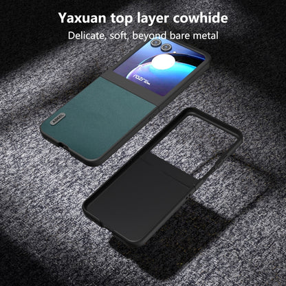 For Motorola Razr 50 ABEEL Genuine Leather Luolai Series Phone Case(Dark Green) by buy2fix