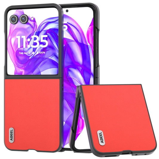 For Motorola Razr 50 Ultra ABEEL Genuine Leather Luolai Series Phone Case(Red) by buy2fix
