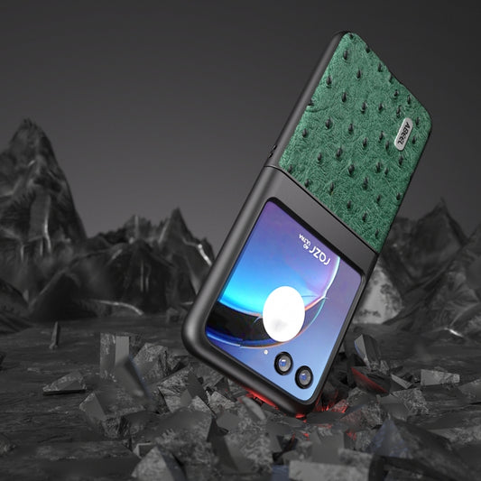 For Motorola Razr 40 Ultra ABEEL Genuine Leather Ostrich Texture Phone Case(Green) by buy2fix