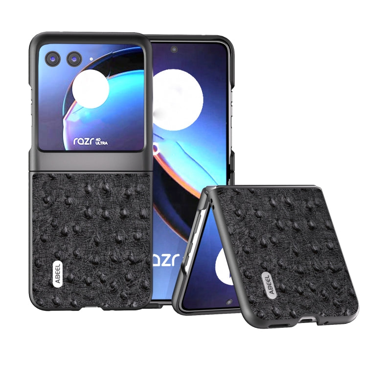 For Motorola Razr 40 Ultra ABEEL Genuine Leather Ostrich Texture Phone Case(Black) by buy2fix