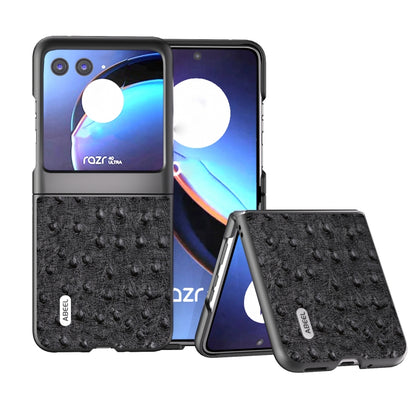 For Motorola Razr 40 Ultra ABEEL Genuine Leather Ostrich Texture Phone Case(Black) by buy2fix