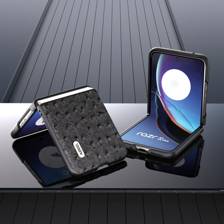 For Motorola Razr 40 Ultra ABEEL Genuine Leather Ostrich Texture Phone Case(Black) by buy2fix