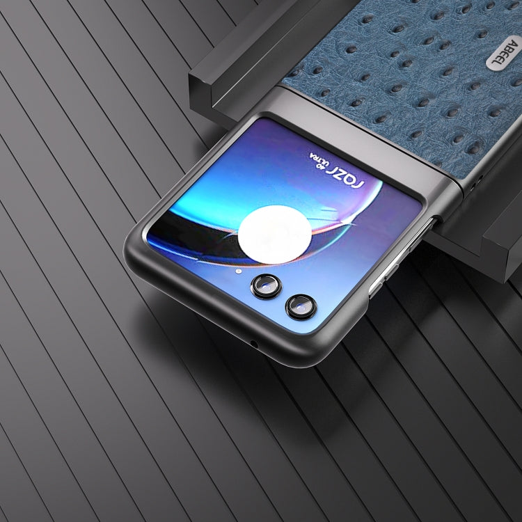 For Motorola Razr 40 Ultra ABEEL Genuine Leather Ostrich Texture Phone Case(Blue) by buy2fix