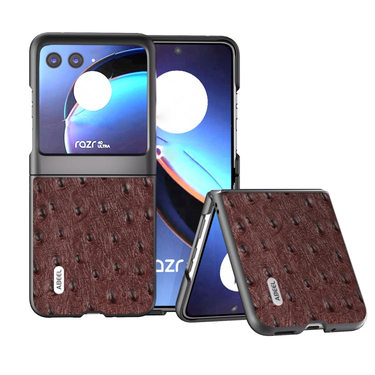 For Motorola Razr 40 Ultra ABEEL Genuine Leather Ostrich Texture Phone Case(Coffee) by buy2fix
