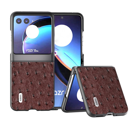 For Motorola Razr 40 Ultra ABEEL Genuine Leather Ostrich Texture Phone Case(Coffee) by buy2fix