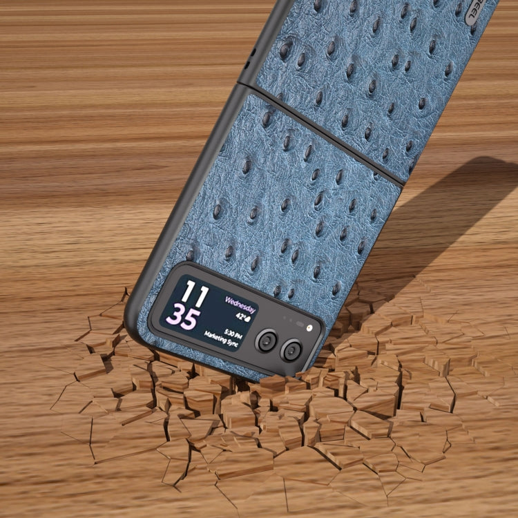 For Motorola Razr 40 ABEEL Genuine Leather Ostrich Texture Phone Case(Blue) by buy2fix