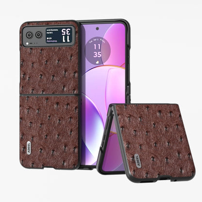For Motorola Razr 40 ABEEL Genuine Leather Ostrich Texture Phone Case(Coffee) by buy2fix