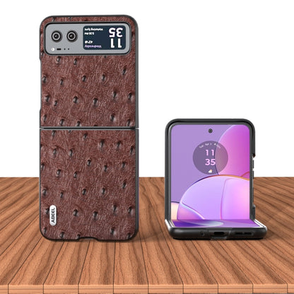 For Motorola Razr 40 ABEEL Genuine Leather Ostrich Texture Phone Case(Coffee) by buy2fix