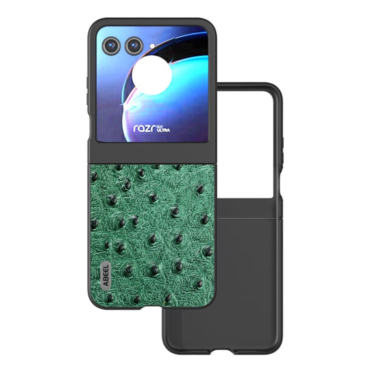 For Motorola Razr 50 ABEEL Genuine Leather Ostrich Texture Phone Case(Green)