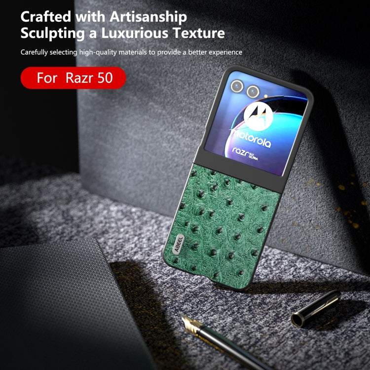 For Motorola Razr 50 ABEEL Genuine Leather Ostrich Texture Phone Case(Green) by buy2fix