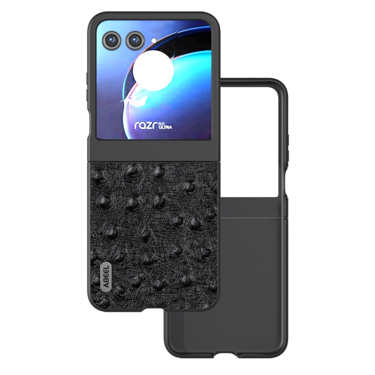 For Motorola Razr 50 ABEEL Genuine Leather Ostrich Texture Phone Case(Black) by buy2fix