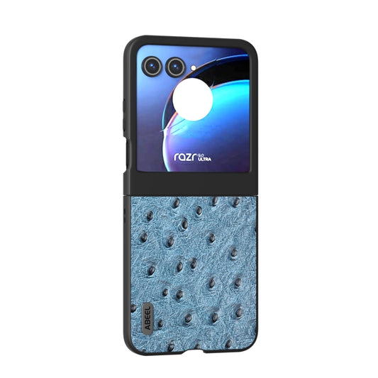 For Motorola Razr 50 ABEEL Genuine Leather Ostrich Texture Phone Case(Blue) by buy2fix