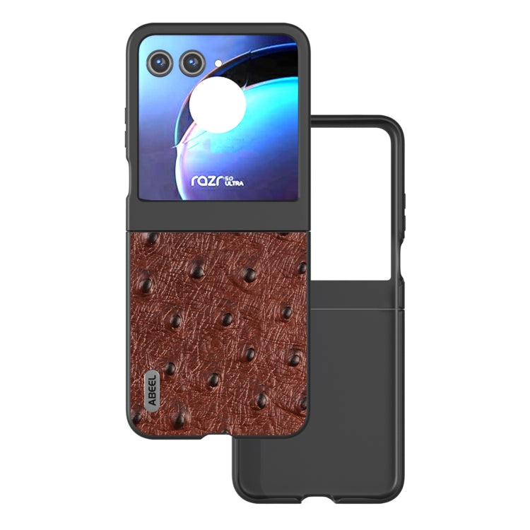 For Motorola Razr 50 ABEEL Genuine Leather Ostrich Texture Phone Case(Coffee) by buy2fix