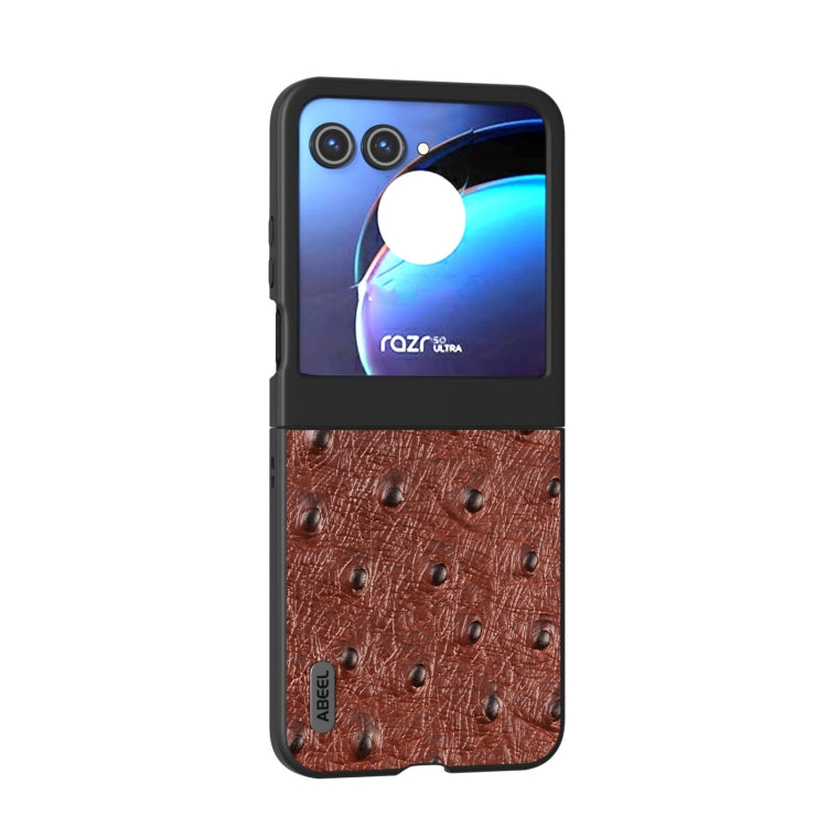 For Motorola Razr 50 ABEEL Genuine Leather Ostrich Texture Phone Case(Coffee) by buy2fix