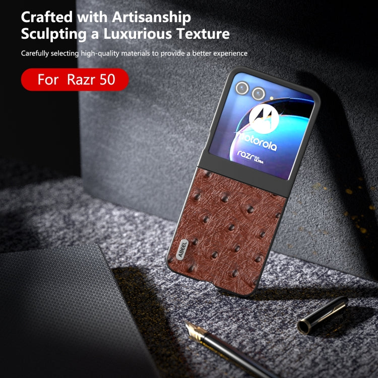 For Motorola Razr 50 ABEEL Genuine Leather Ostrich Texture Phone Case(Coffee) by buy2fix
