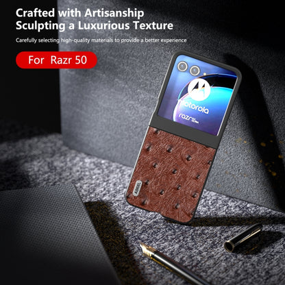 For Motorola Razr 50 ABEEL Genuine Leather Ostrich Texture Phone Case(Coffee) by buy2fix