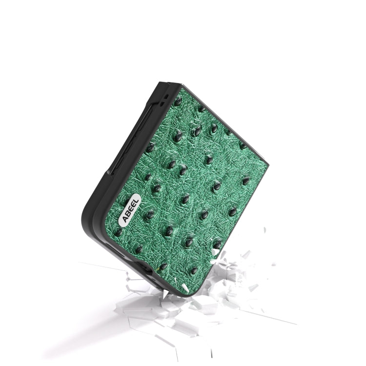 For Motorola Razr 50 Ultra ABEEL Genuine Leather Ostrich Texture Phone Case(Green) by buy2fix