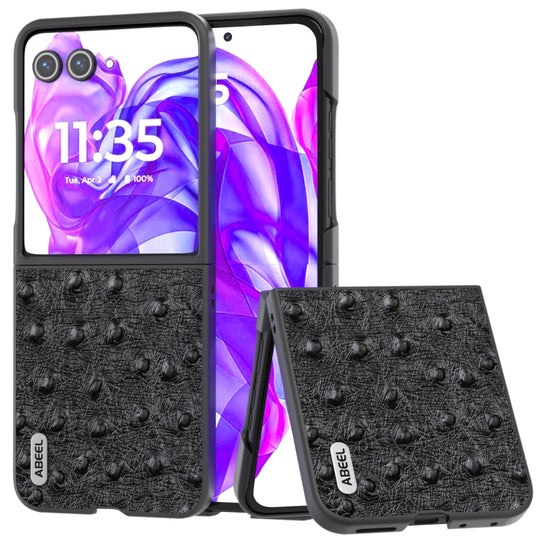 For Motorola Razr 50 Ultra ABEEL Genuine Leather Ostrich Texture Phone Case(Black)