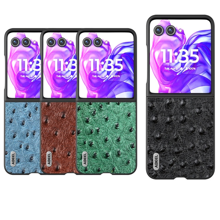 For Motorola Razr 50 Ultra ABEEL Genuine Leather Ostrich Texture Phone Case(Blue) by buy2fix