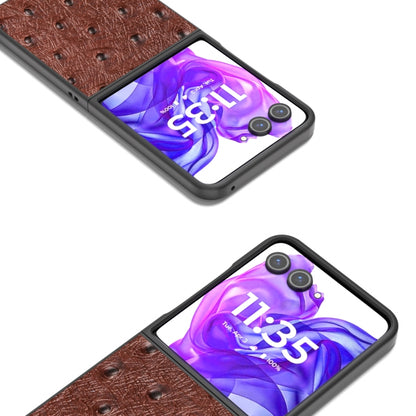 For Motorola Razr 50 Ultra ABEEL Genuine Leather Ostrich Texture Phone Case(Coffee) by buy2fix