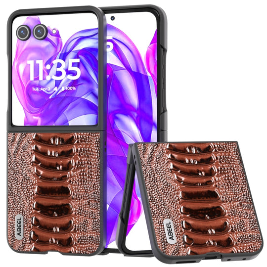 For Motorola Razr 50 Ultra ABEEL Genuine Leather Weilai Series Phone Case(Coffee)